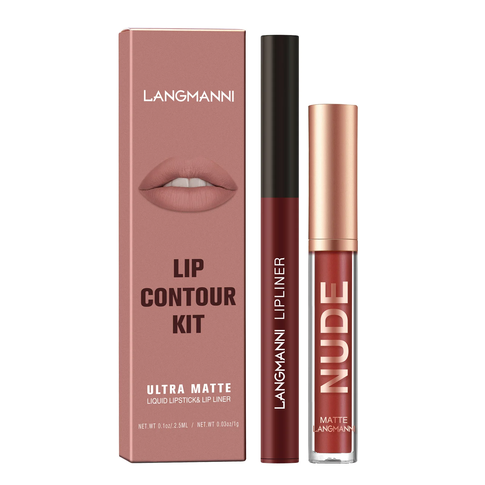 Lip Gloss Lip Liner Combo Set da 2 pezzi Non facile da macchiare Set di lucidalabbra opaco per trucco