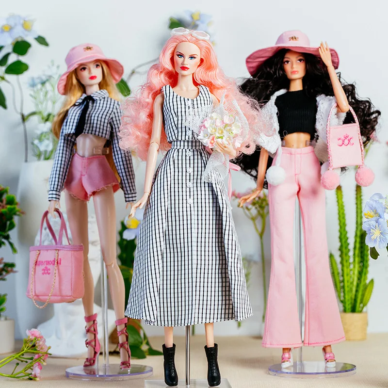 Xianxian Doll Clothes Suit 1/6 Anime BJD 32cm Supermodel Doll Clothes Accessories Checkered Shirt Pink Girls DIY Toys Collector