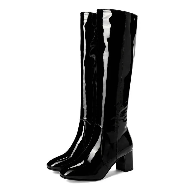 Women Boots Fashion Women BootsWhite Red Knee High Boots For Women Patent leather knee-high boots with high heels High Heel Shoe