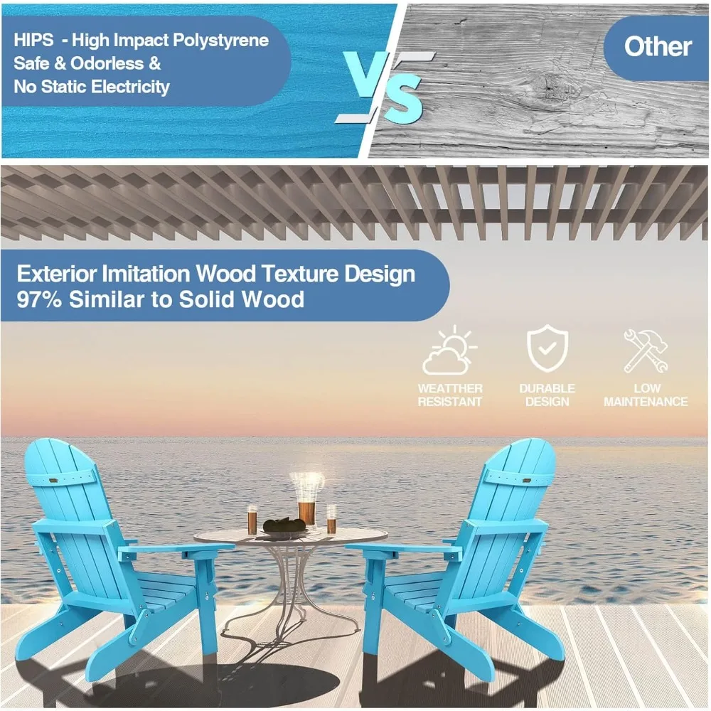 Folding Adirondack Chair, All Weather Resistant Plastic Chairs with Cup Holder, Fold or Unfold Easily in 1 Second, Outdoor Chair