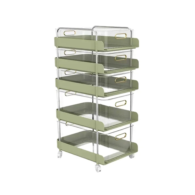 

Cost-effectiveMulti-layer Raised Transparent Amber Desk Slit Beauty Salon Trolley Moving Metal Storage Rack Drawer Type