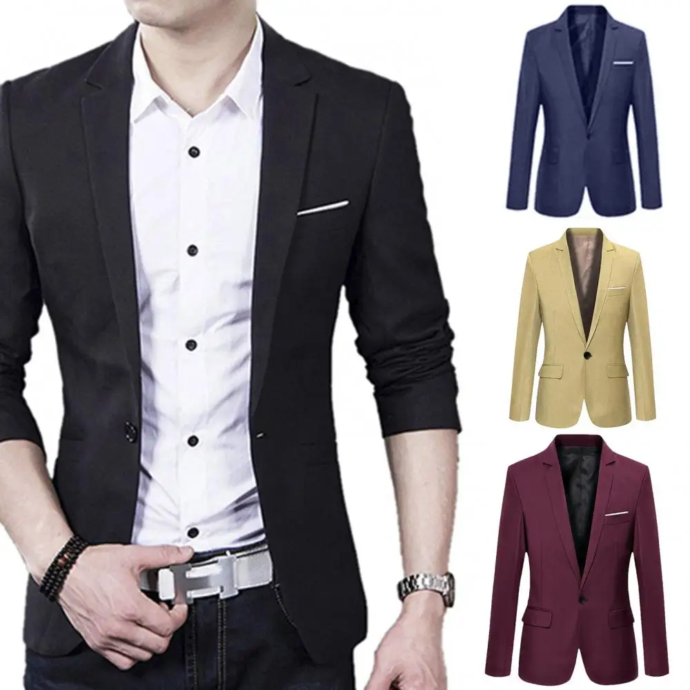 Men\\\'s Blazer Slim Fit Suit Jacket Formal Business Suit Coat Men Groom Singer Costume Formal Evening Dress Pockets Top Blazers