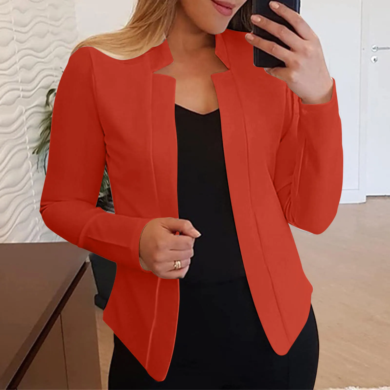 Solid Color Slim Fit Women Blazer Jacket Notched Collar Open Stitch Office Lady Jacket Coat Suit Spring/Autumn Female Jacket