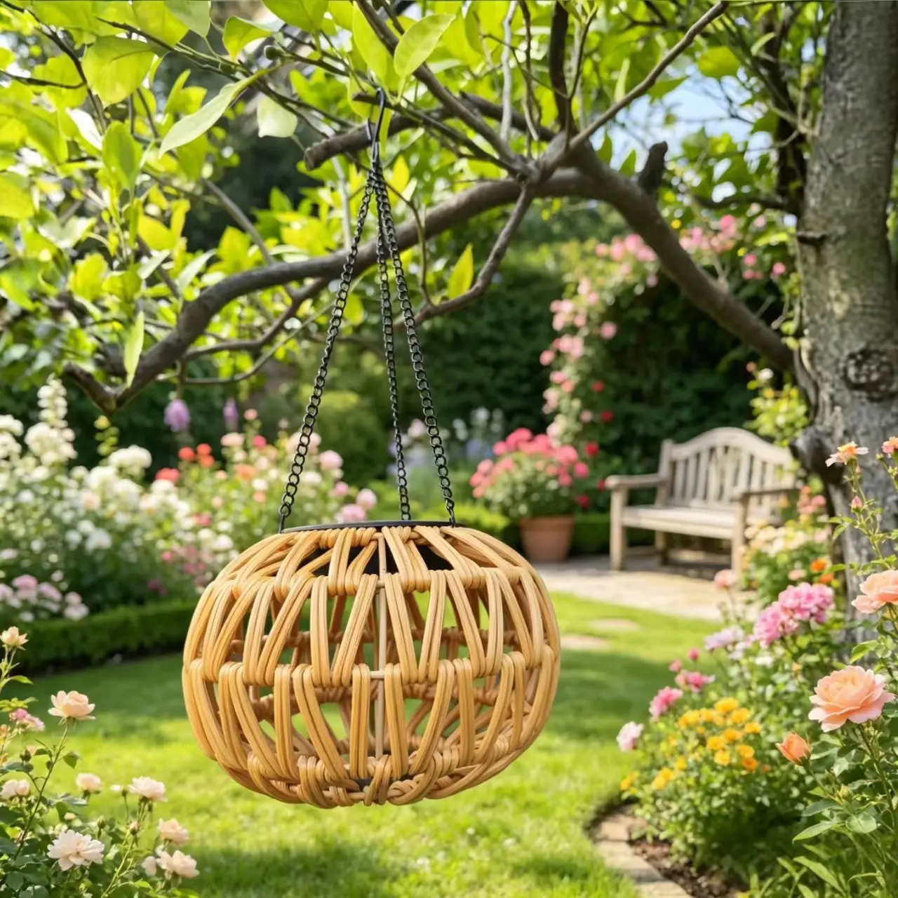 Solarbetriebene Leuchtende Hofbeleuchtung Outdoor Leuchtende Deko Plastik-Rattan-Geflecht Laternenförmige Wasserdichte Garten-Dekorationslichter Geschenk – Detail 1