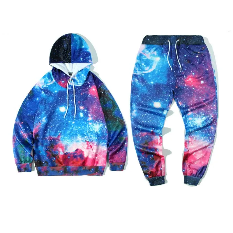 2024 New Mens Womens Long Sleeve Hip Hop Galaxy Printed Pullovers Hoodie Sweatshirts Sweatpants Running Tracksuit Suit Sport Set