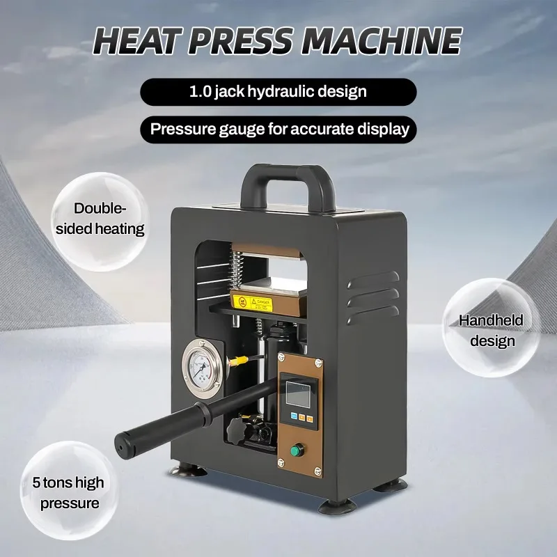 5-Ton Manual Hydraulic Heat Press with Dual Heating Plates Precise K-Type Thermostat CE Certified for Efficient Rosin Extraction