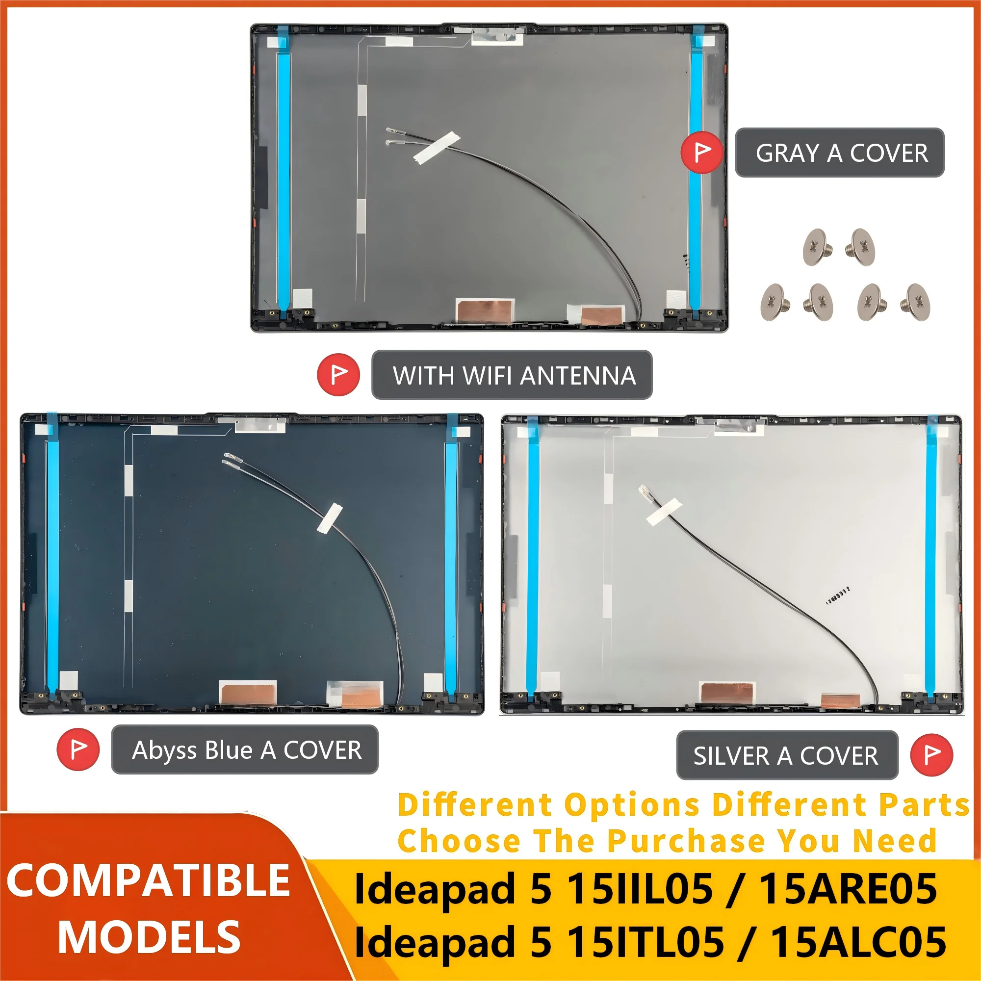 Tylna obudowa LCD do Ideapada 5-15IIL05 15ARE05 5-15ITL05 5-15ALC05 Górna obudowa Tylna pokrywa Naprawa 5CB0X56073 5CB0X56075 SREBRNY/SZARY/NIEBIESKI