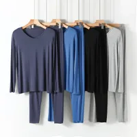 Modal Men's Homewear Pajamas V-neck Long Sleeve Pants Set Draping Smooth Elastic Comfortable Sleepwear Pyjama Homme