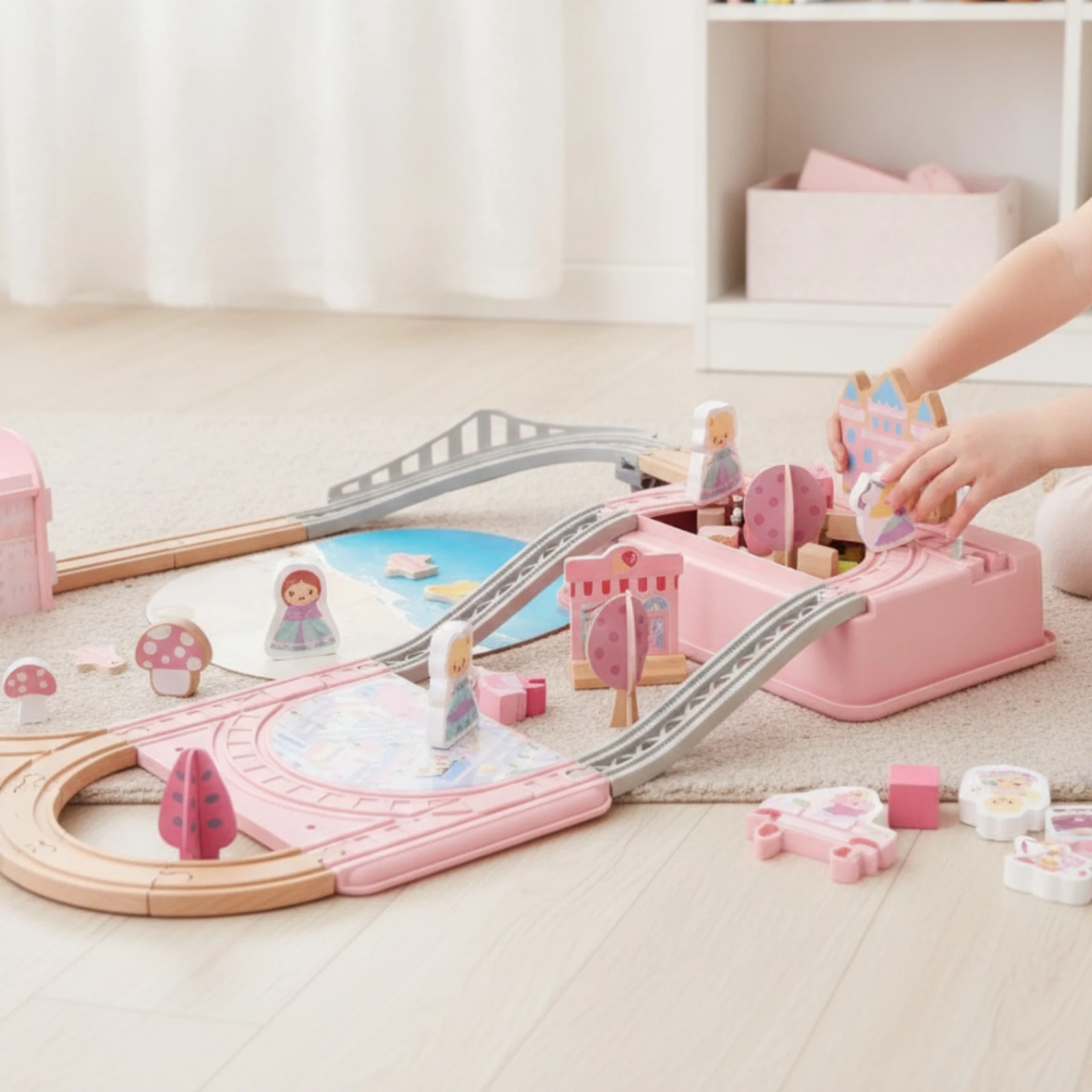 Castle Train Set with Storage Box Sturdy Train Set with Storage Box Colorful Mixed-Material for Children, Playroom, Bedroom