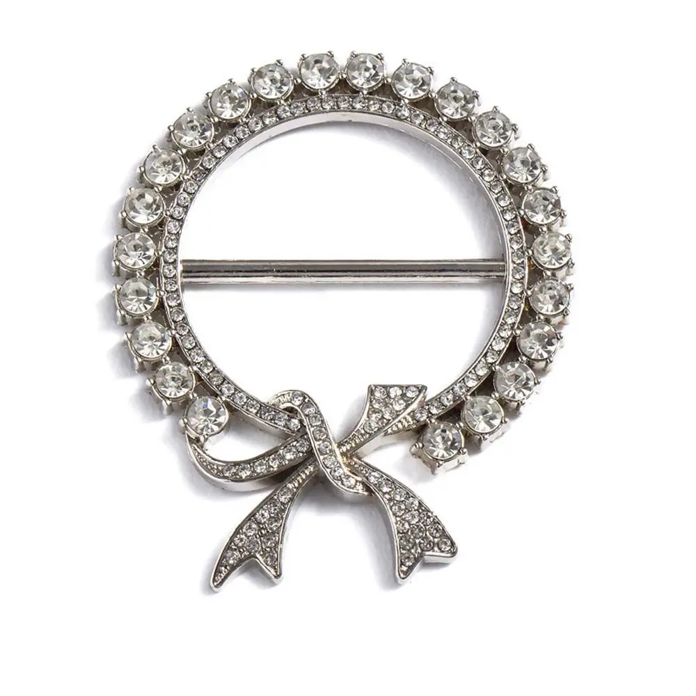 

Elegant Fashion Crystal Square Three-ring Pearl Scarf Buckle Scarf Ring Brooch Shawl Clip