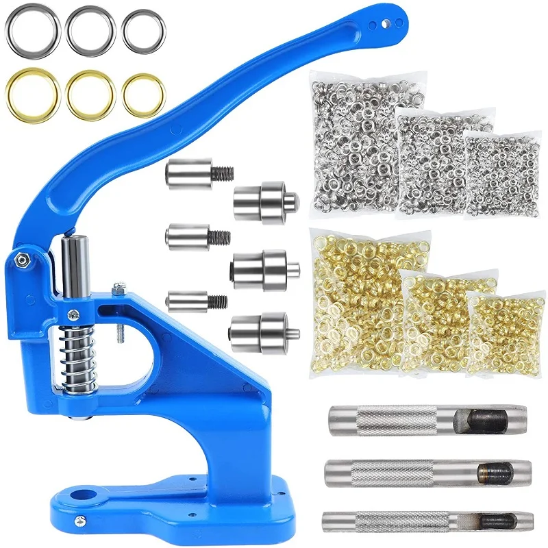 3 Die Hand Press Grommet Machine Grommets Eyelet Tool Kit with Handle Cover 300 Pieces Grommets for Grommets Snap Buttons Rivets