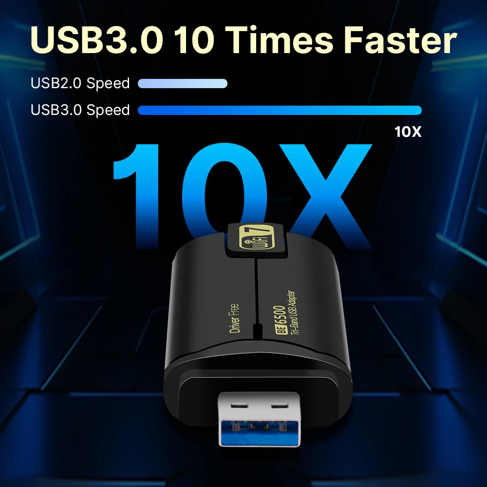 Fenvi 와이파이 7 USB 3.0 어댑터, BE6500 네트워크 카드 트라이 밴드, 6G, 5G, 2.4G USB 동글, 무선 리시버 프리 드라이버, Win 10 11