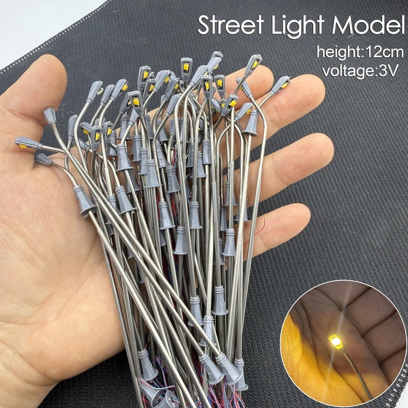 

12cm high miniature simulation street lamp model city street lighting street lamp elevated lamp model metal lamp pole 3V