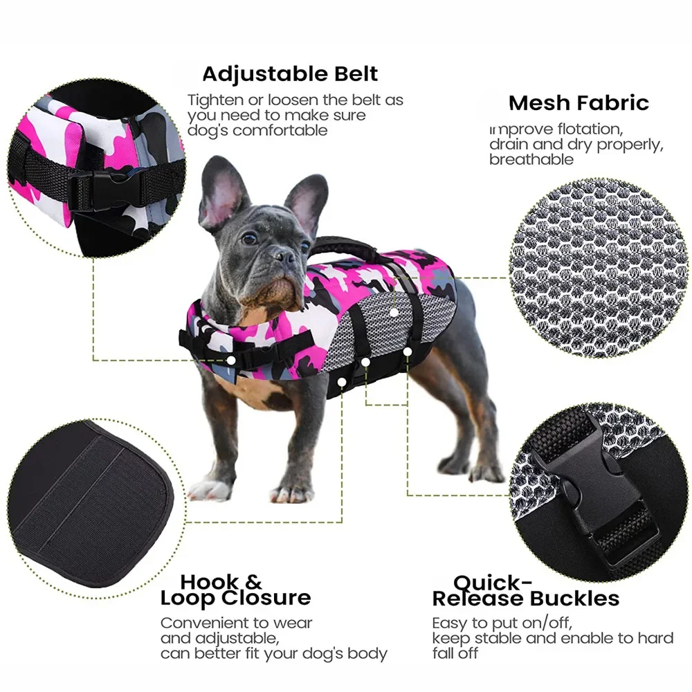 Dog Life Vest Pet Life Preserve Jacket For Swimming Boating Camouflage Dog Lifevest Reflective Dog  Vest Lifesavers Pool Floats