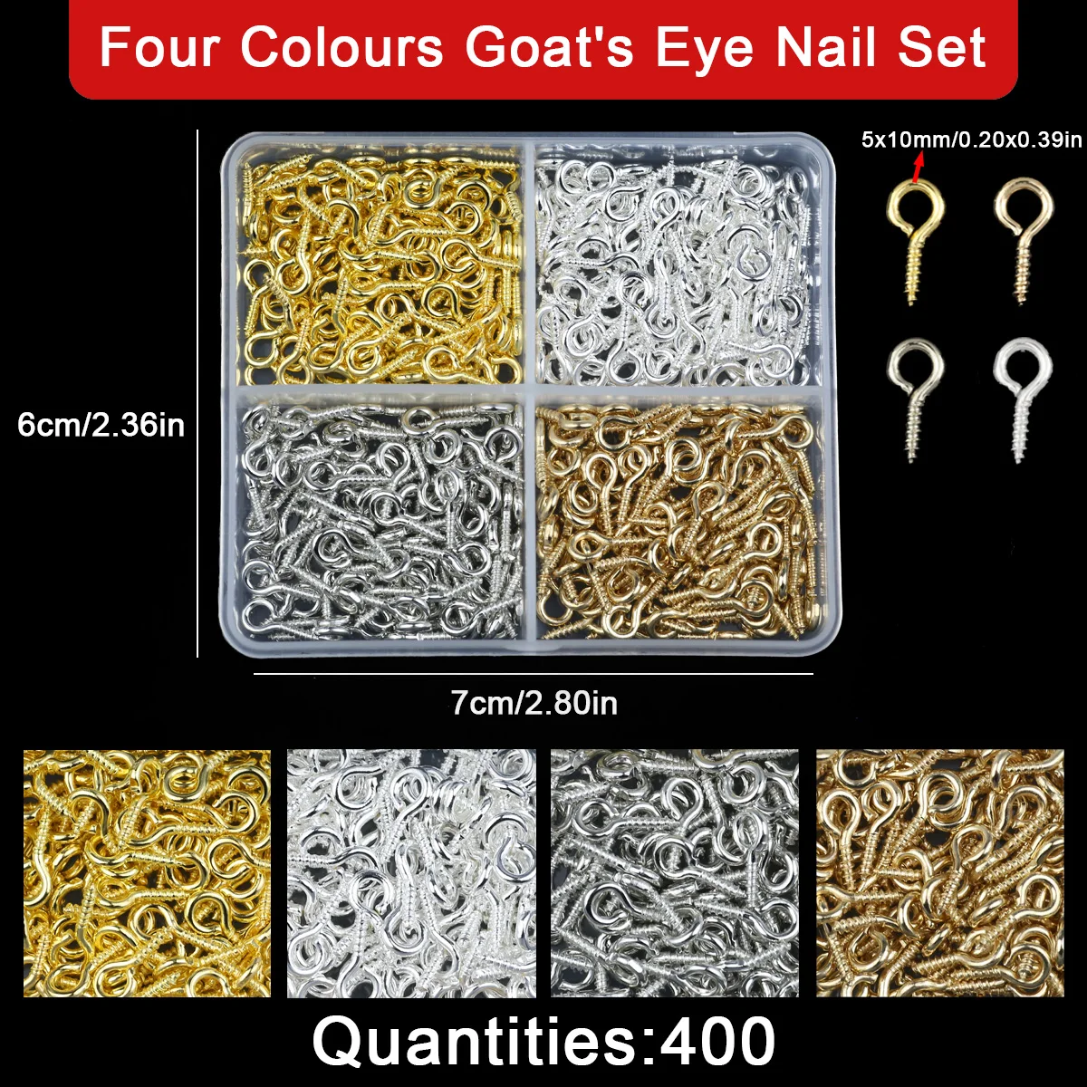 Four Colours Goat's Eye Threaded Nail Set Loose For Beads Charms Pendants DIY Jewelry Findings Accessories 400pcs/lot 5x10mm