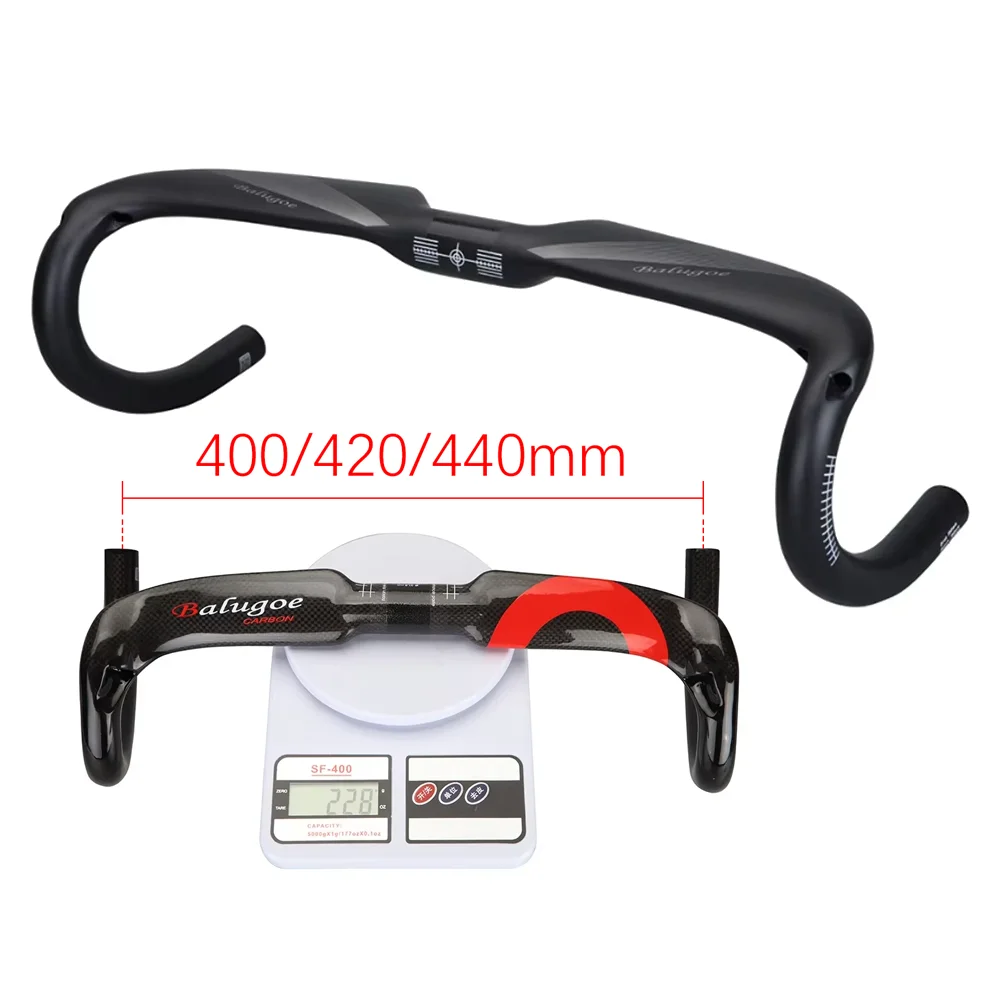 BALUGOE No Extraverted Carbon Fiber Road Bike Handlebars MTB Handlebar Internal Wiring Design Bright/Matte 400/420/440mm Cycling