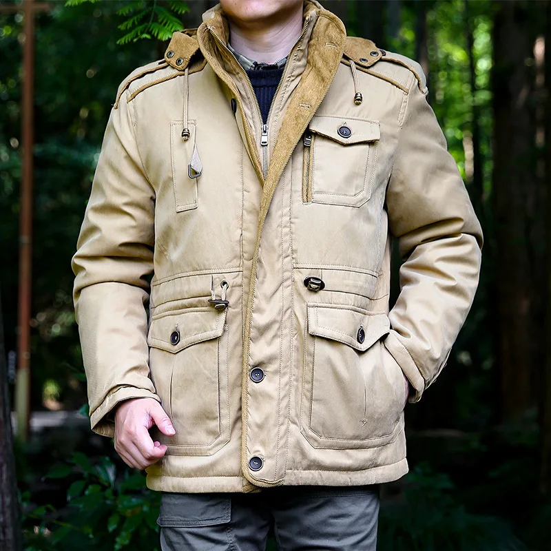 

parkas Outdoor Thick Warm Mens Parkas Multi-pocket Coats Windbreaker Winter Jacket Men Quality Cashmere Liner Detachable 2 in 1