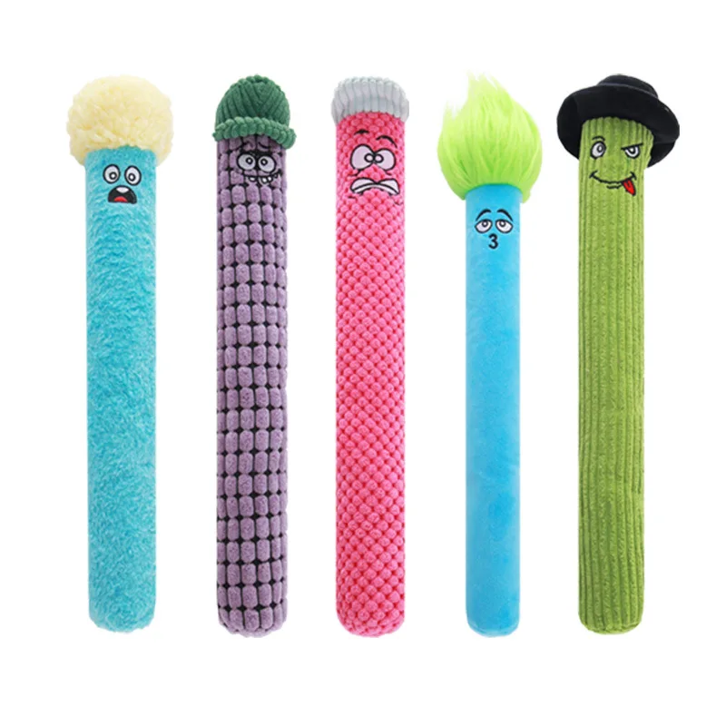 Langes Streifen-Monster-Plüsch-Hundespielzeug – buntes, lustiges, quietschendes Kauspielzeug, bissfestes, interaktives Haustierspielzeug zur Linderung von Langeweile,