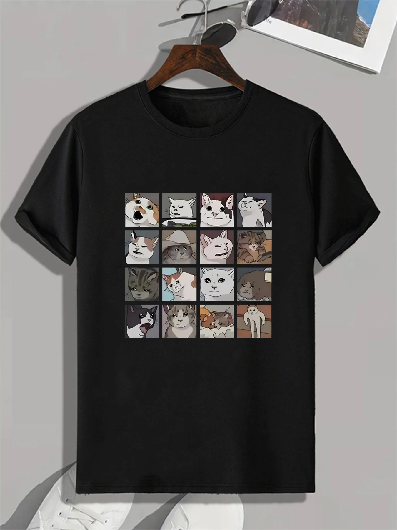

Cats Print, Men's Round Crew Neck Short Sleeve Tee, Casual T-shirt, Casual Comfy Lightweight Top for Summer
