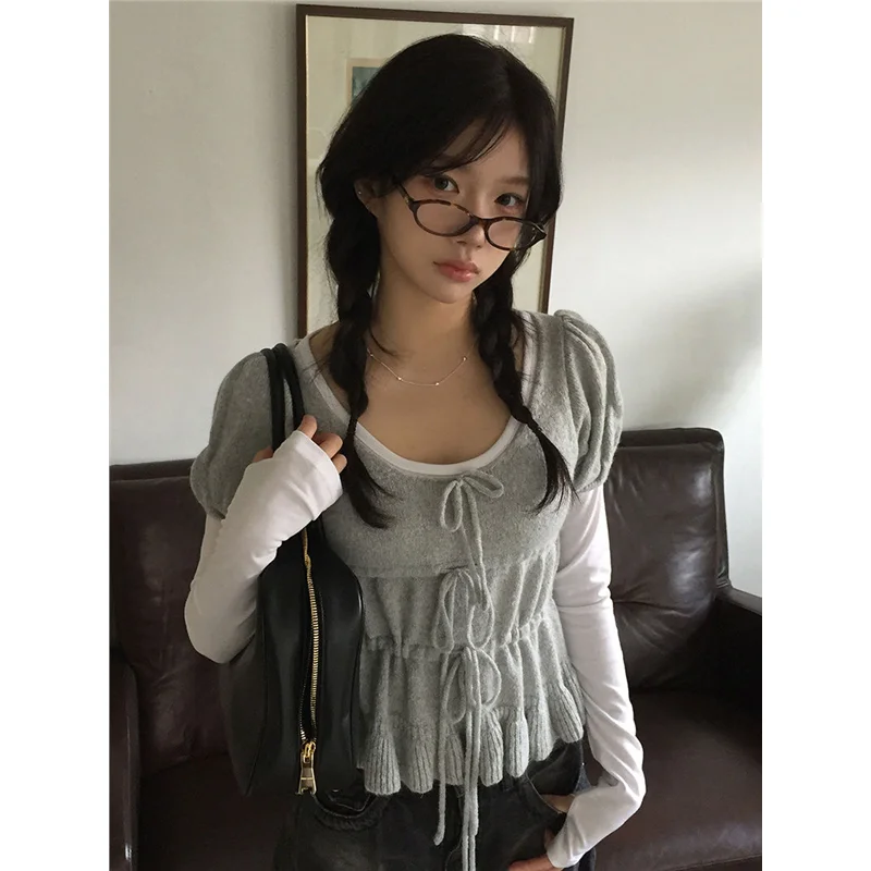 بلوزة أنيقة محبوكة ناعمة ort Sve مع ربطة عنق للنساء Sli متعددة الاستخدامات من العمر-Defng irt ماركة صينية لخريف 2025