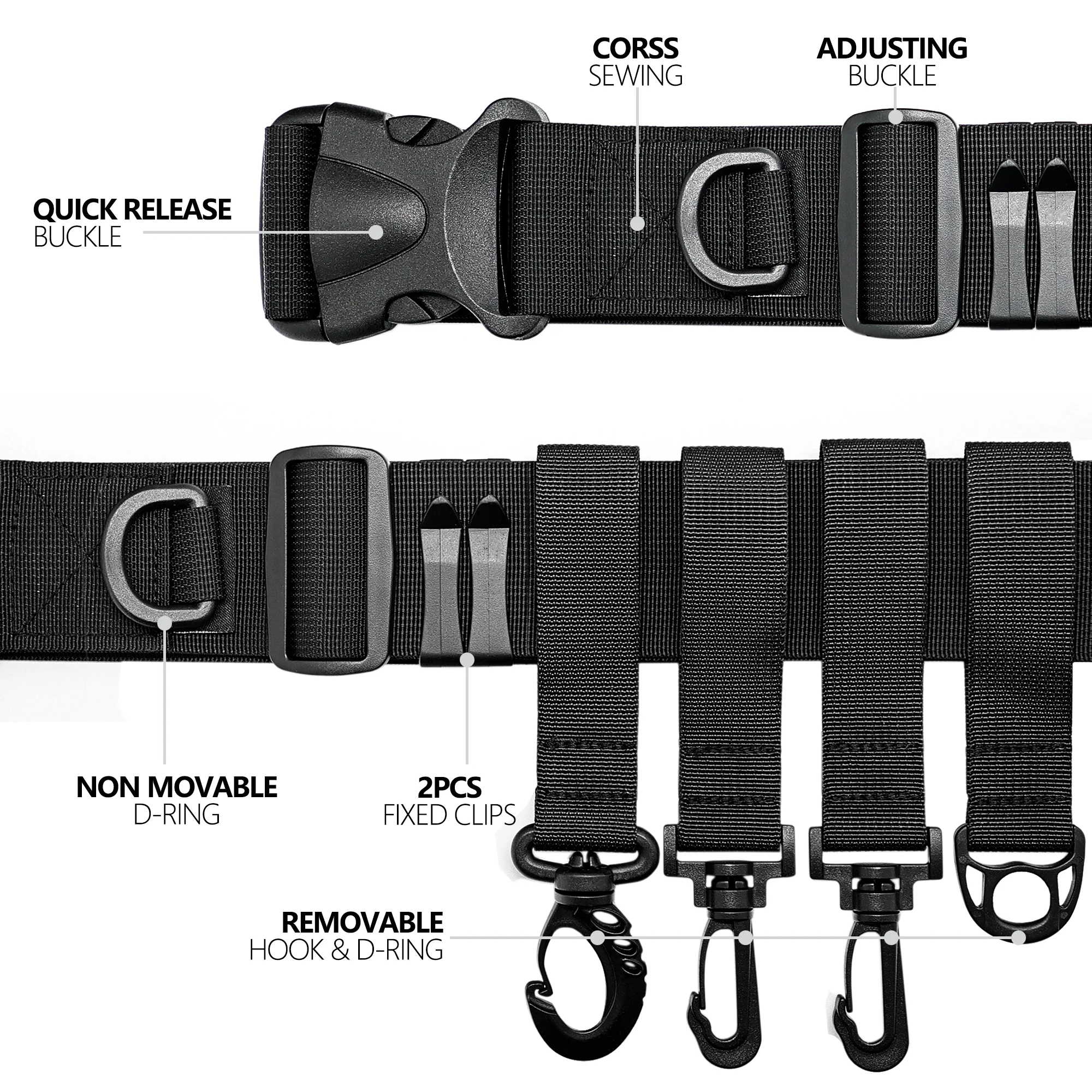 SAMSFX Fishing Wader Belt Wading เข็มขัดสำหรับ Kayak อุปกรณ์ตกปลาต่อสู้เข็มขัด Wader สายรัดแหวน D และ Hook เหมาะกับเอวเข็มขัด