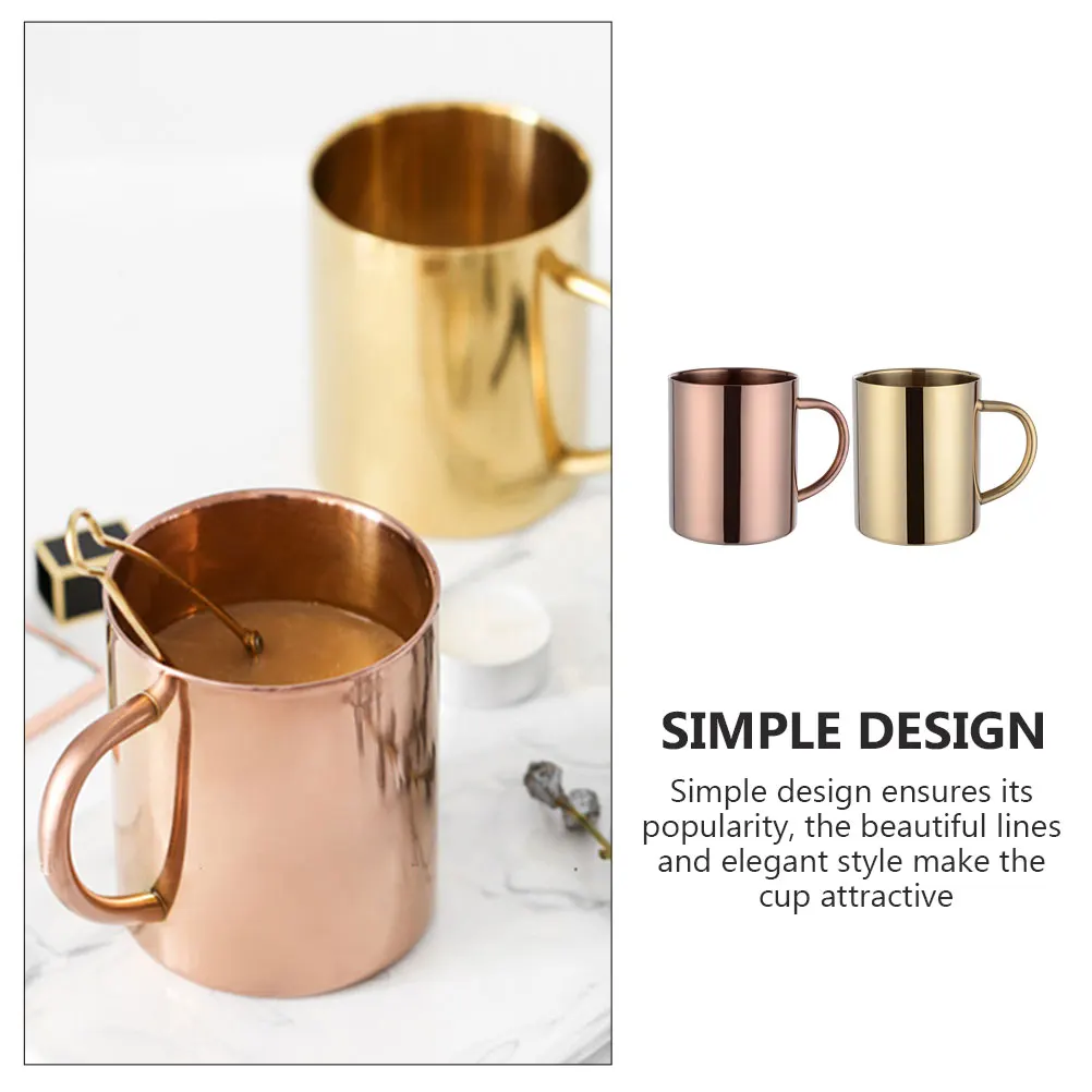 

2Pcs 400Ml Stainless Steel 304 Copper Plated Double Walled Coffee Mug With Handle Metal Cup Set For Home Office Cafe Gift