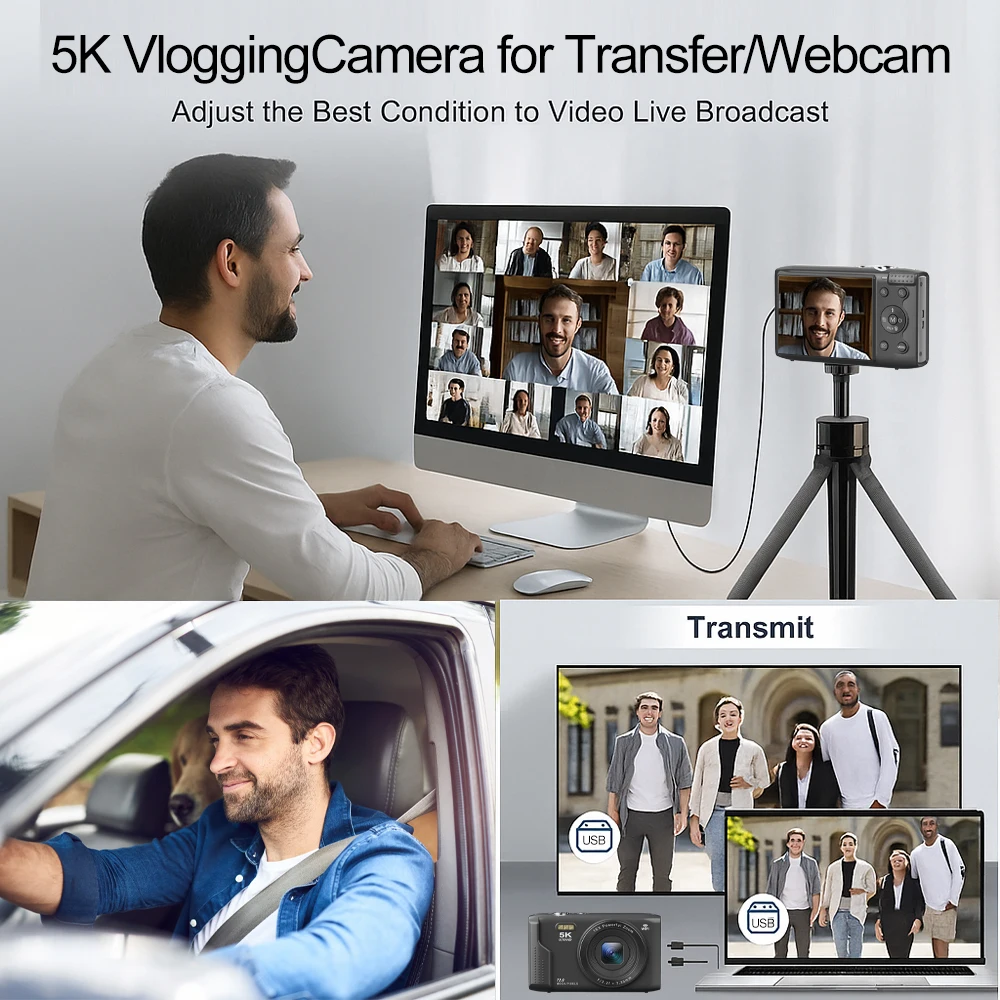 Câmera Digital 5K 72MP com Tela LCD de 2.8'' Câmeras Recarregáveis com Zoom Digital de 16X Gravador de Vídeo para Fotografia Vintage e Vlog
