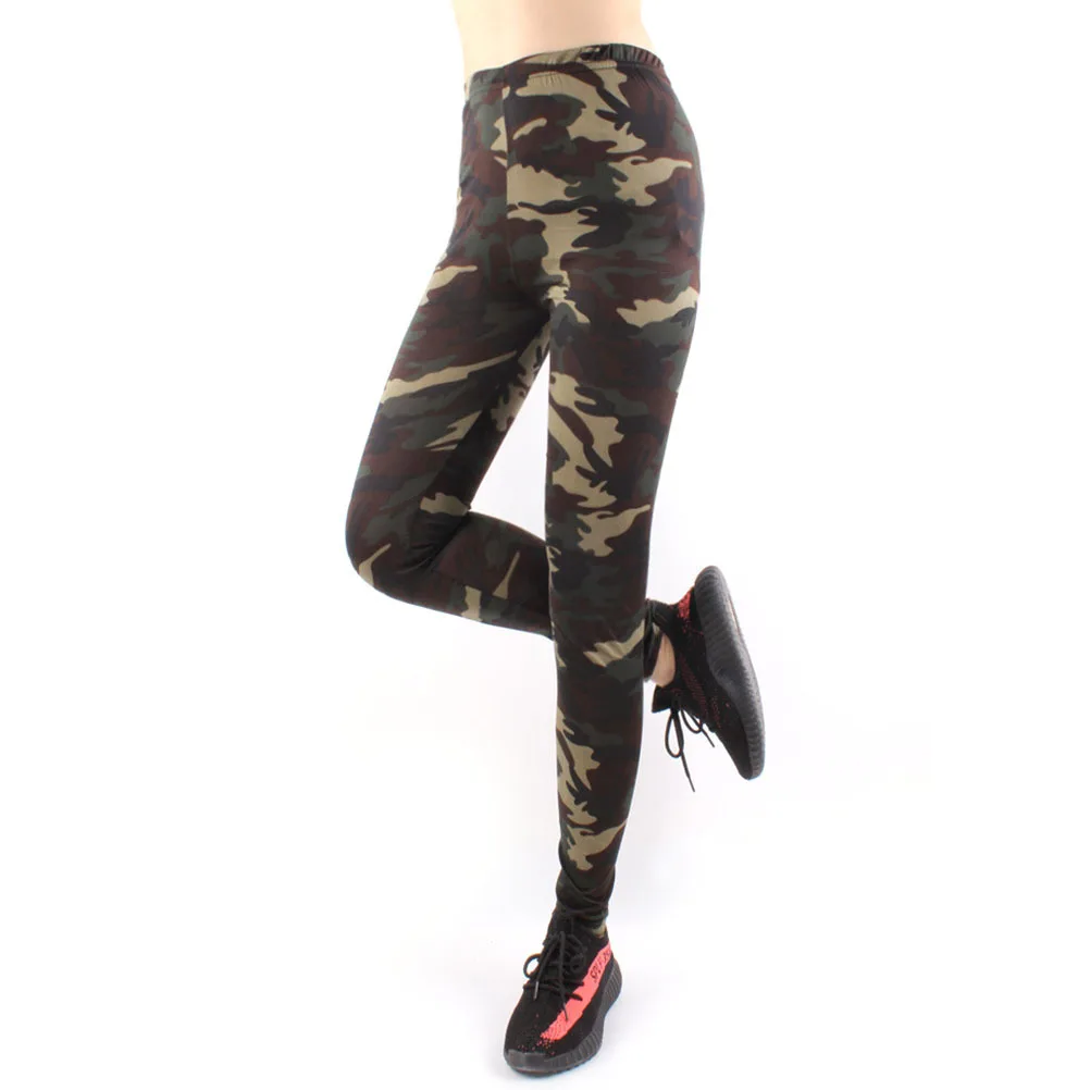 

Ladies Yoga Pant Green Camouflage Elastic Sports Leggings Gym Workout Running Slim Fit Fitness Apparel
