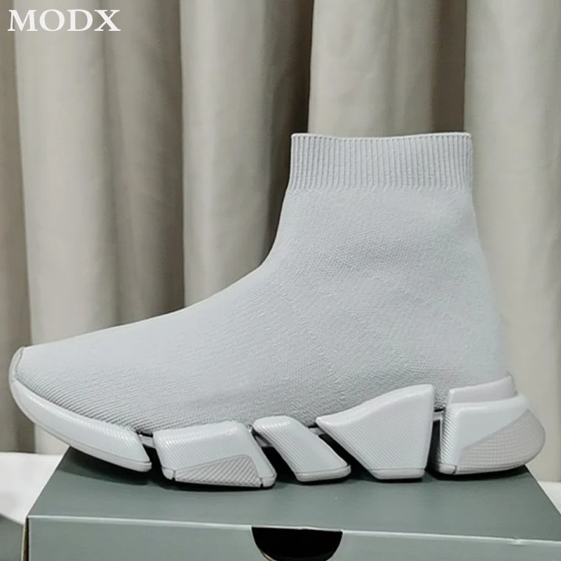 Stretch Fabric High-top Sock Shoes Men New Thick Sole Platform All-match Sneakers Women Slim Slip-on Brand Flats Sports Shoes