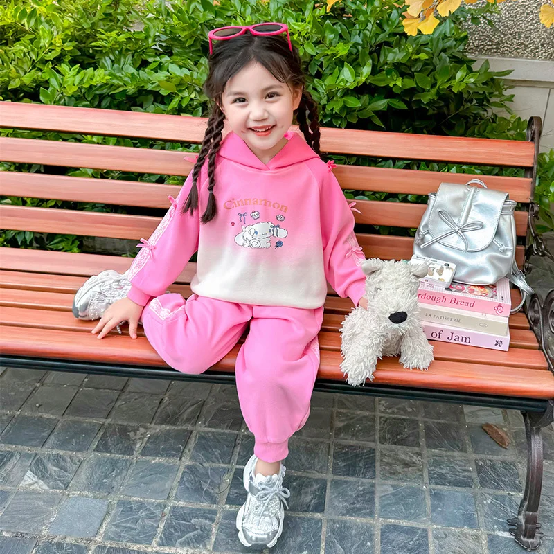 2Pcs Sanrio Cinnamoroll Clothes Girl Heart Sweet Cute Cartoon Long-Sleeved Hoodie Trousers Autumn Children T-Shirt Gift for Kids