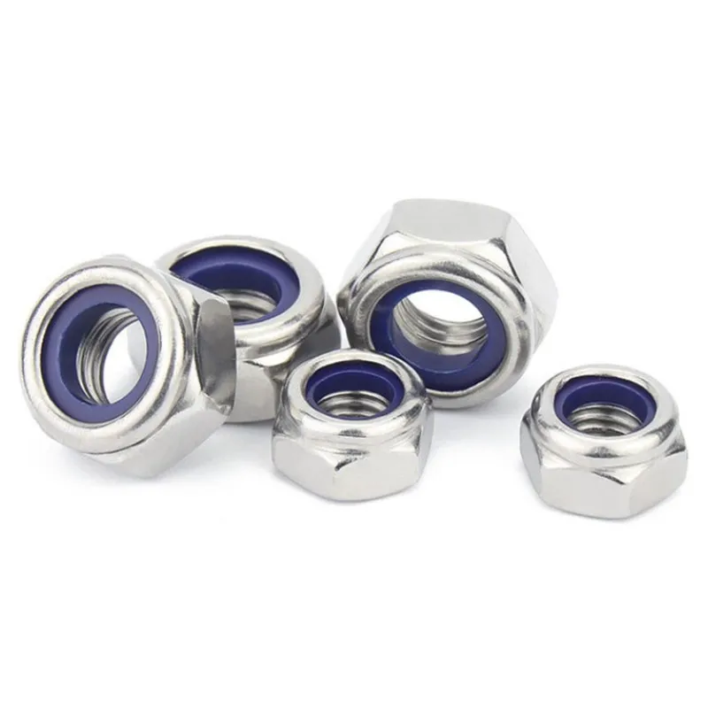 DIN985 M2 M2.5 M3 M4 M5 M6 M8 M10 M12 304 Stainless Steel Hex Nylon Insert Lock Nut Self-locking Locknut