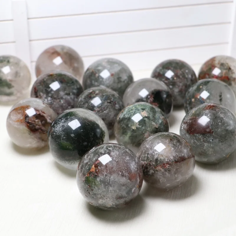 Natural Garden Quartz Sphere Green Phantom Crystal Ball Healing Stone Home Decor Unique Holiday Gift