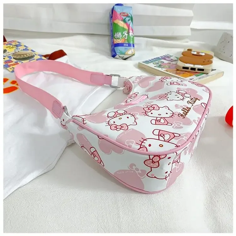 2024 Nieuwe Sanrio Hellokitty Messenger Bag Kt Kat Rugzak Senior Meisjes Onderarmtas Trendy All-Match Met Één Schouder Bedrukte Tas