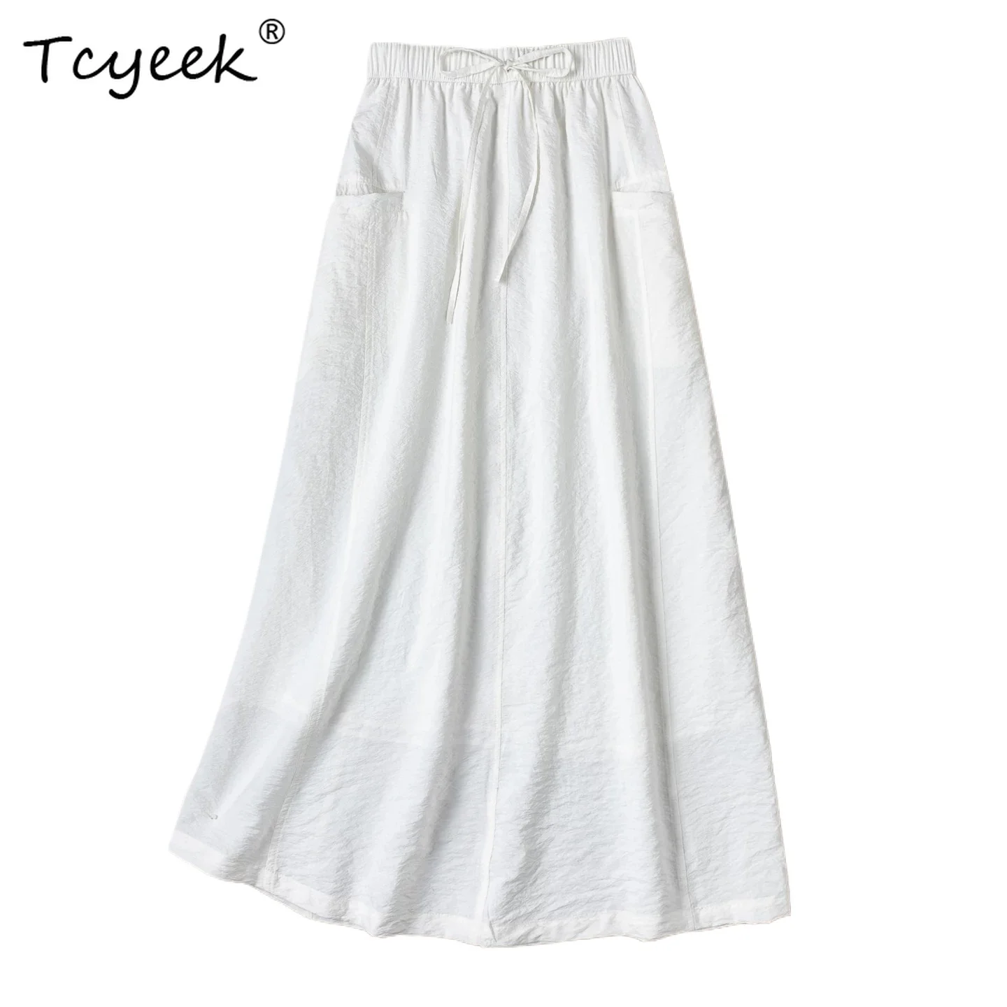 Tcyeek 78% Real Silk Womens Skirts 2026 Elegant Skirt for Woman Summer Clothes Elastic Waist Drysilk Casual Faldones Para Mujer