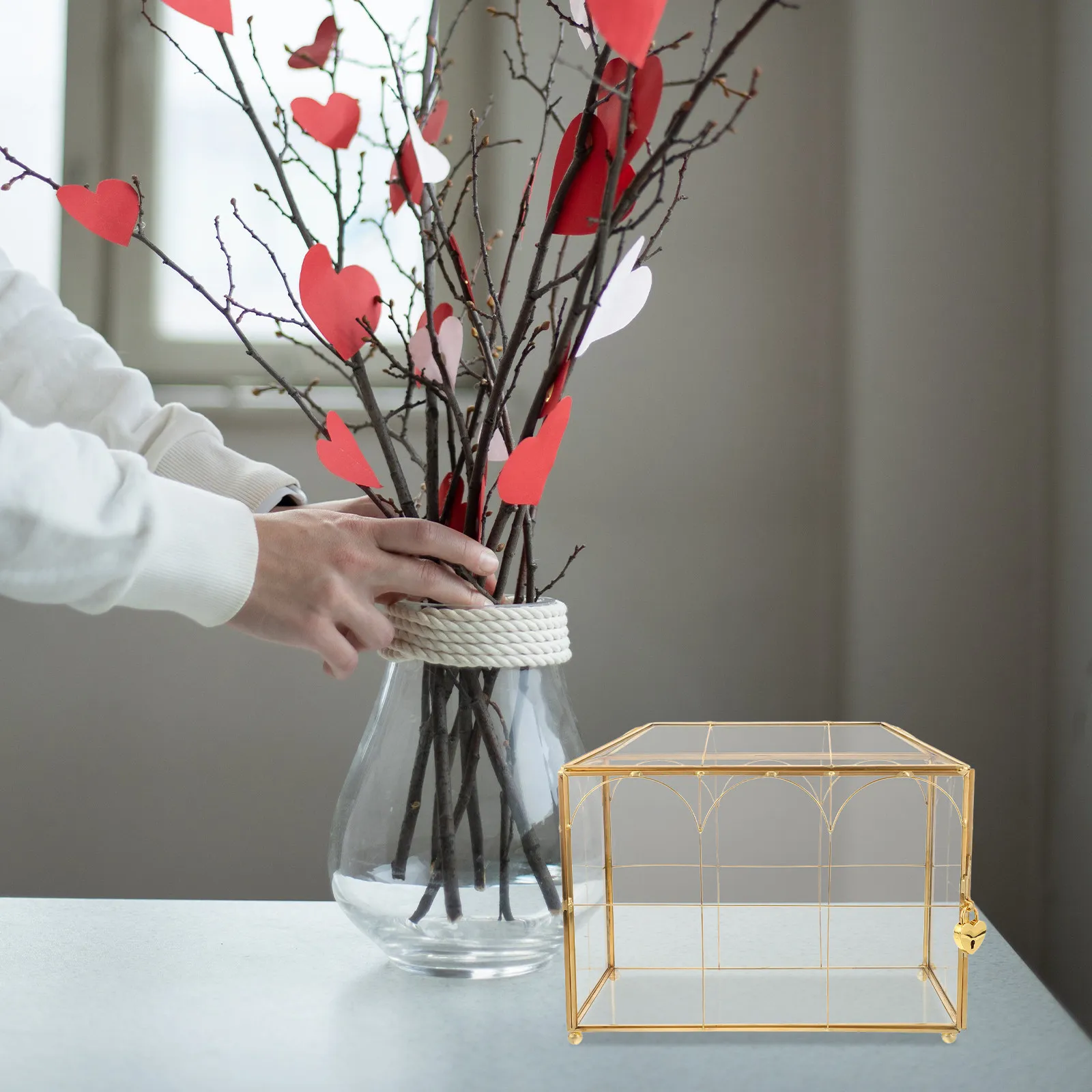 Support en verre transparent pour cartes de mariage avec cadre doré – Idéal pour réceptions de mariage, fêtes, douches nuptiales, remises de diplômes – Rangement réutilisable