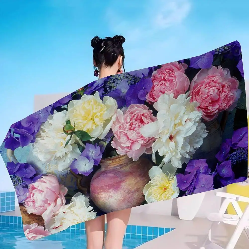 Fluffy Petal Peony Flower Big Microfiber Beach Towels Quick Dry Towel Sand Beach Towels Pool Towel For Travel Swim Pool Yoga