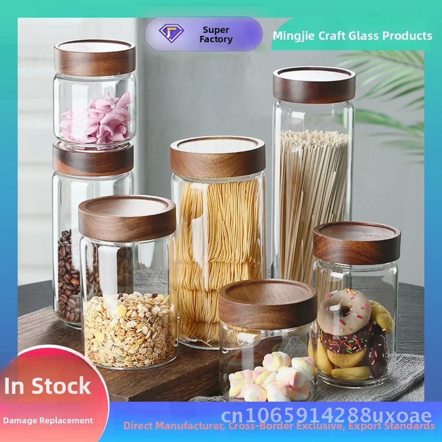 

High Borosilicate Glass Scented Tea Storage Canisters with Acacia Wooden Lid - Dust-Proof Sealed Jars for Kitchen Storage