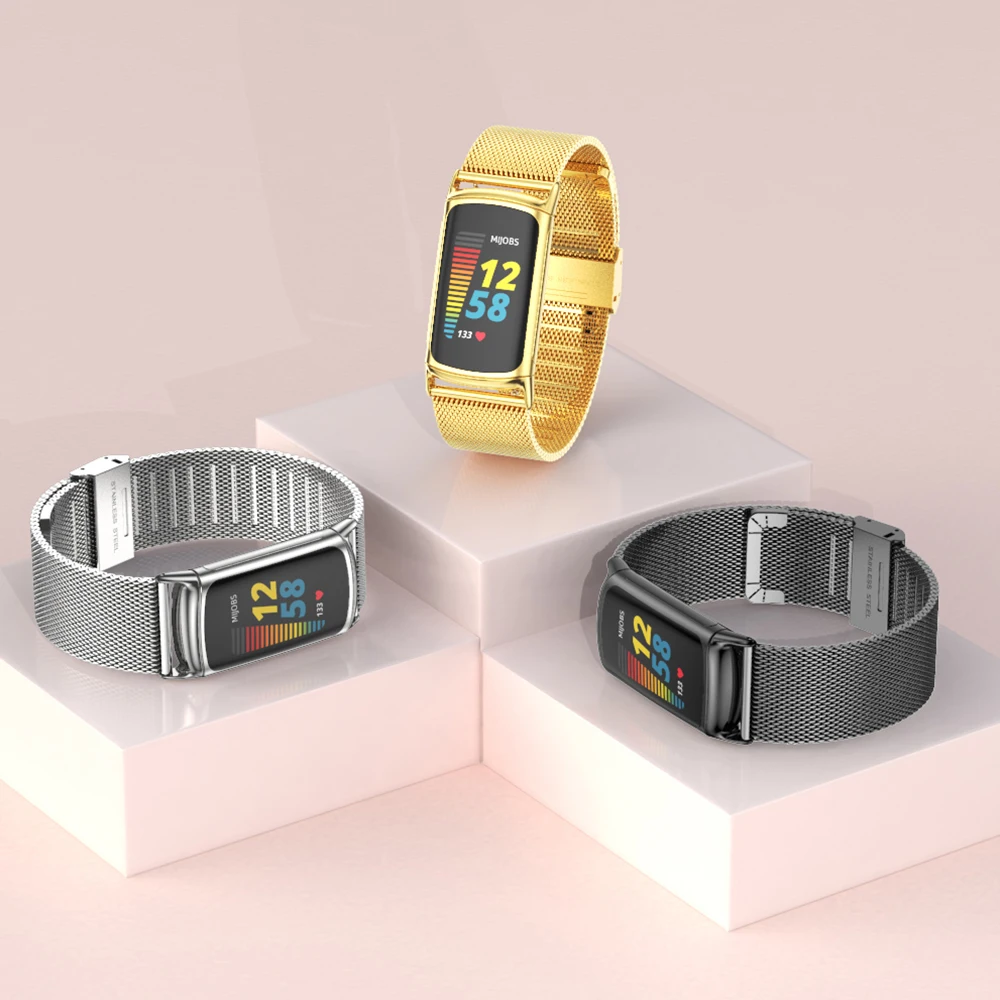 حزام معدني لسوار Fitbit Charge 5 الذكي المتوافق مع سوار Charge5 البديل لسوار معصم Milanese للرجال والنساء
