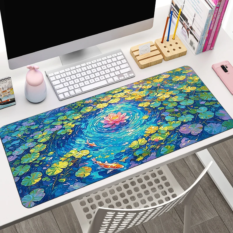 Computer Mouse Pad kawaii office Table Mat Monet Water Lily Pond Keyboard Pad Anime Gaming Accessories XXL Esports Game Mousepad