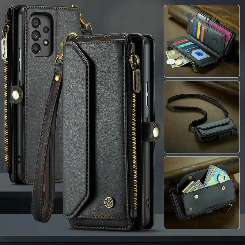 For Samsung A52S 5G Card Bag Case Crossbody Zipper RFID Book Funda Galaxy A51 A71 A50S A72 A52 S A22S A12 A13 A23 A33 A53 A30S