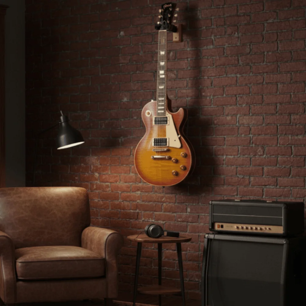 Metal Guitar Hanger Detachable Gravity Self-locking Guitar Racks with Sponge Wooden Base Wall Mount Stand Violin