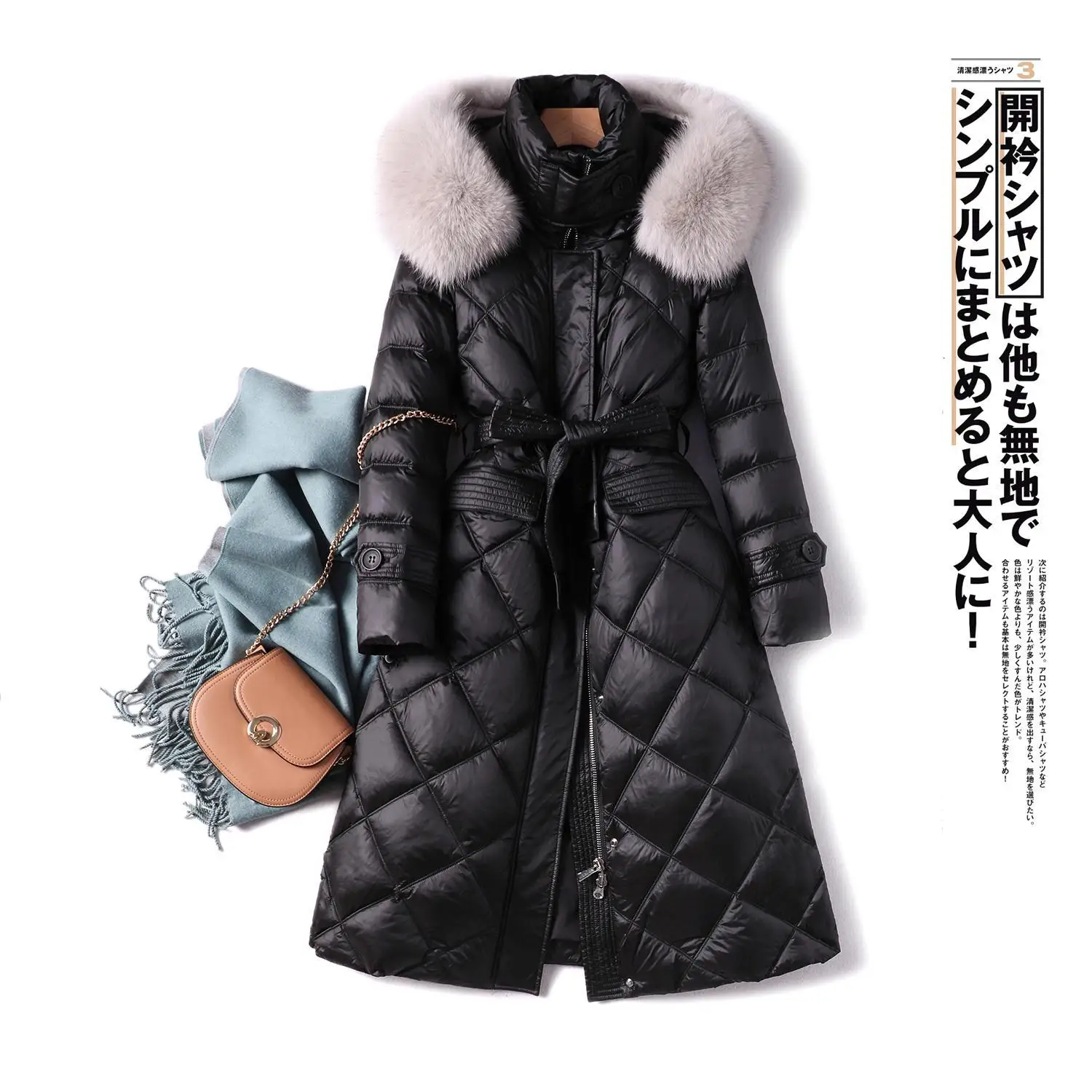 2023 Winter New Large Neck Down Jacket with Mid Long Style Temperament, Waist Over Knee Thickened White Duck Down Coat