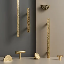 Solid Brass Hammer Pattern Cabinet Handle Handmade Knocking Pattern Round Half Round Long T-shaped Knobs