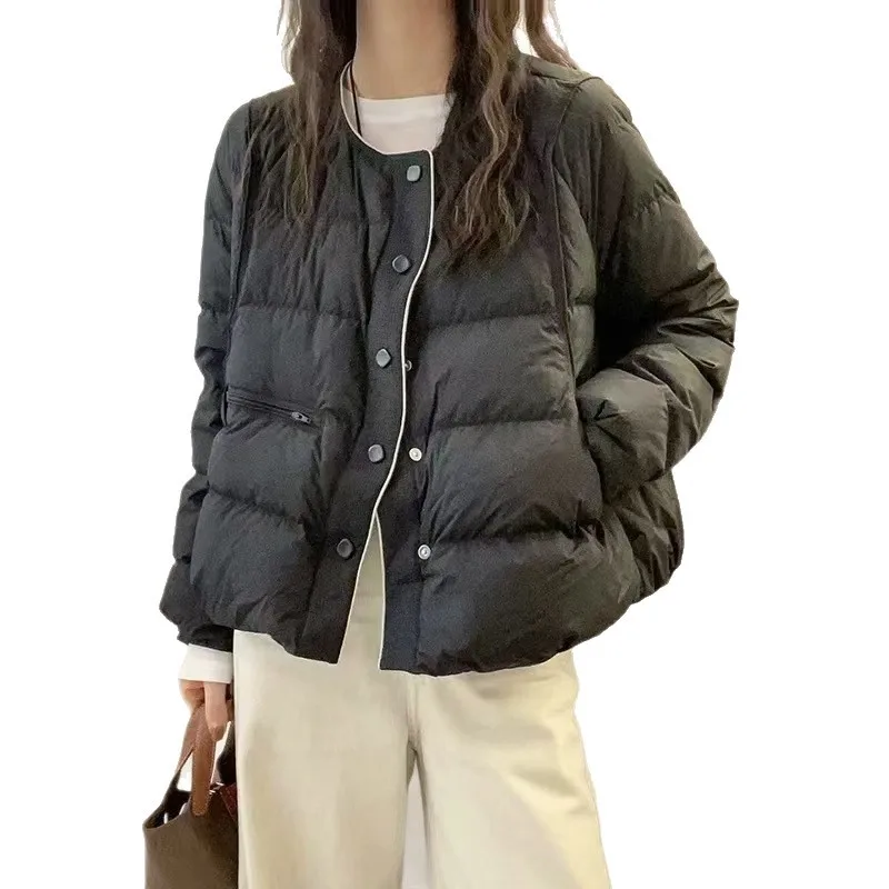 Jaqueta curta de pato para baixo feminina inverno em torno do pescoço casual casacos mulher nova moda outerwear двухстоrosoftняя (13)ртка JK-195