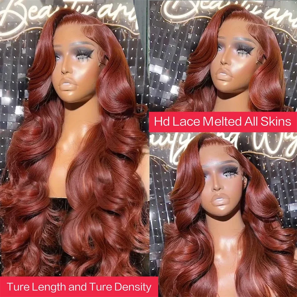 GURENYUN 26inch Reddish Brown Lace Front Wigs Human Hair Pre Plucked 13x4 Auburn Colored Human Hair Lace Front Wigs Body WaveWig