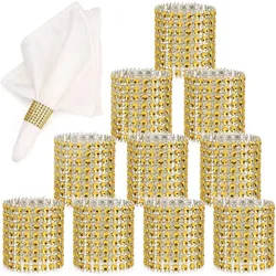 10PCS Napkin Rings  Rhinestone Gold Napkin Rings Diamond Adornment Napkin Holder Bulk for Wedding Dinner Party Table Decorations
