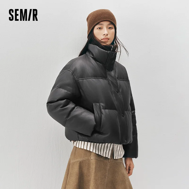 Semir Women Down Jacket 90 Percent Down Fill PU Faux Leather Loose Fit Urban Casual Style Puffer Shape 2026 Winter Cold Weather