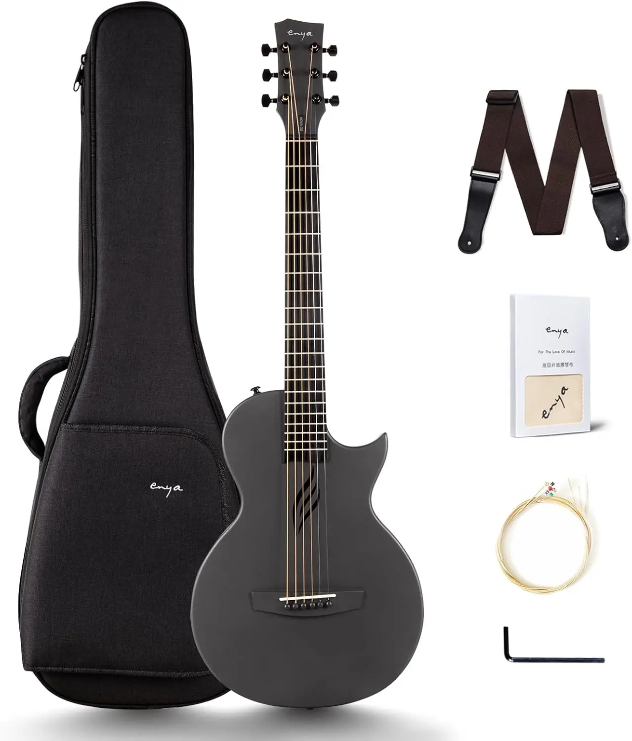 Enya Nova Go Carbonfaser-Reisegitarre: 1/2 Größe, Leichtgewichtig, Feuchtigkeitsbeständig. Inklusive Gigbag & Zubehör. Ideal für Erwachsene