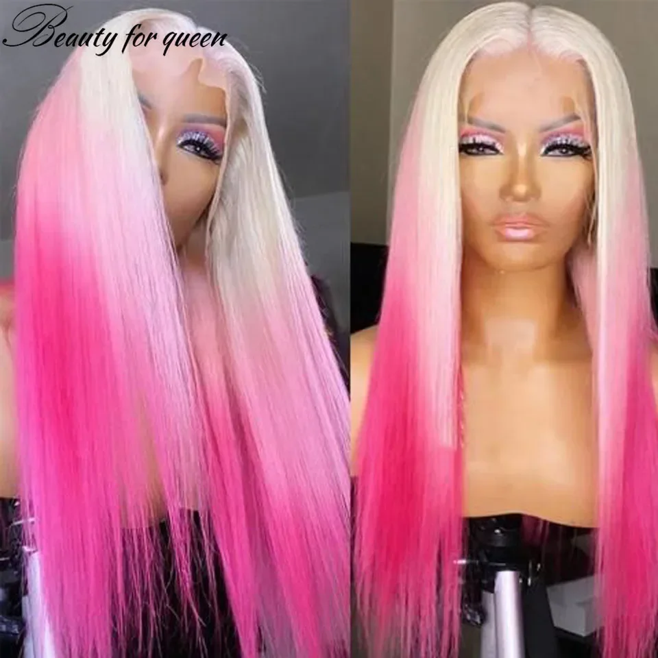 613ブロンドピンクストレートショートボブレースフロントウィッグブラジル産レミー13x4人毛ウィッグ100%美しい女の子がウィッグをかぶっていることは素晴らしいです