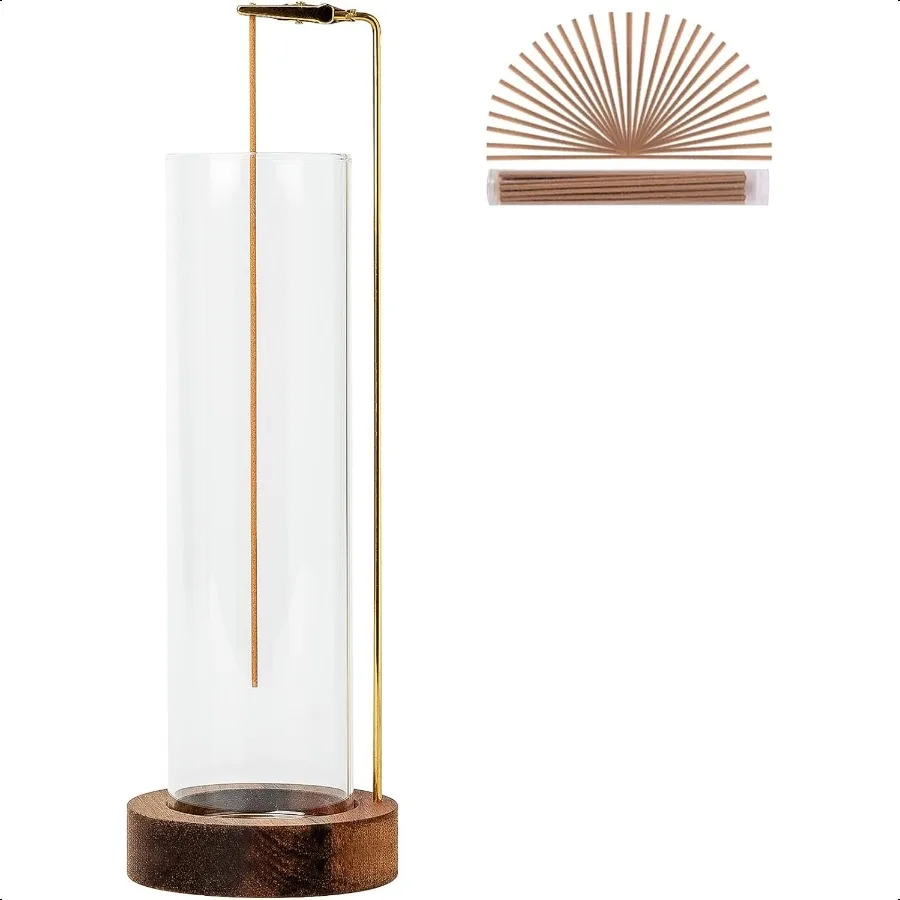 

Incense Holder for Sticks AntiAsh Flying Incense Burner with 30 Incense Sticks Detachable Glass Ash Catcher Wood Brown